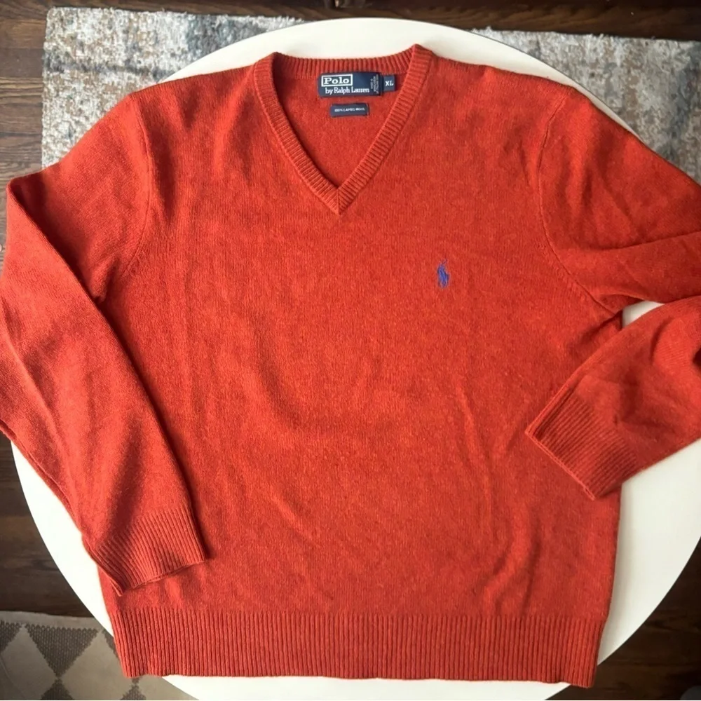 Polo Ralph Lauren Men’s Lambswool V-Neck Sweater Size XL Orange